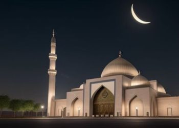 moon behind mosque